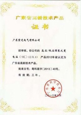 歐(ou)式(shi)箱(xiang)變(bian)高(gao)新(xin)技術產品證(zheng)書(shu)